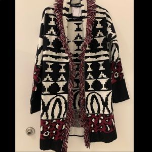 SAN LORENZO women’s Southwest Black/White Long Open Cardigan NWT size small
